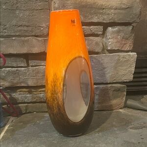 Ornge and brown hqt vase, vintage hand blown glass